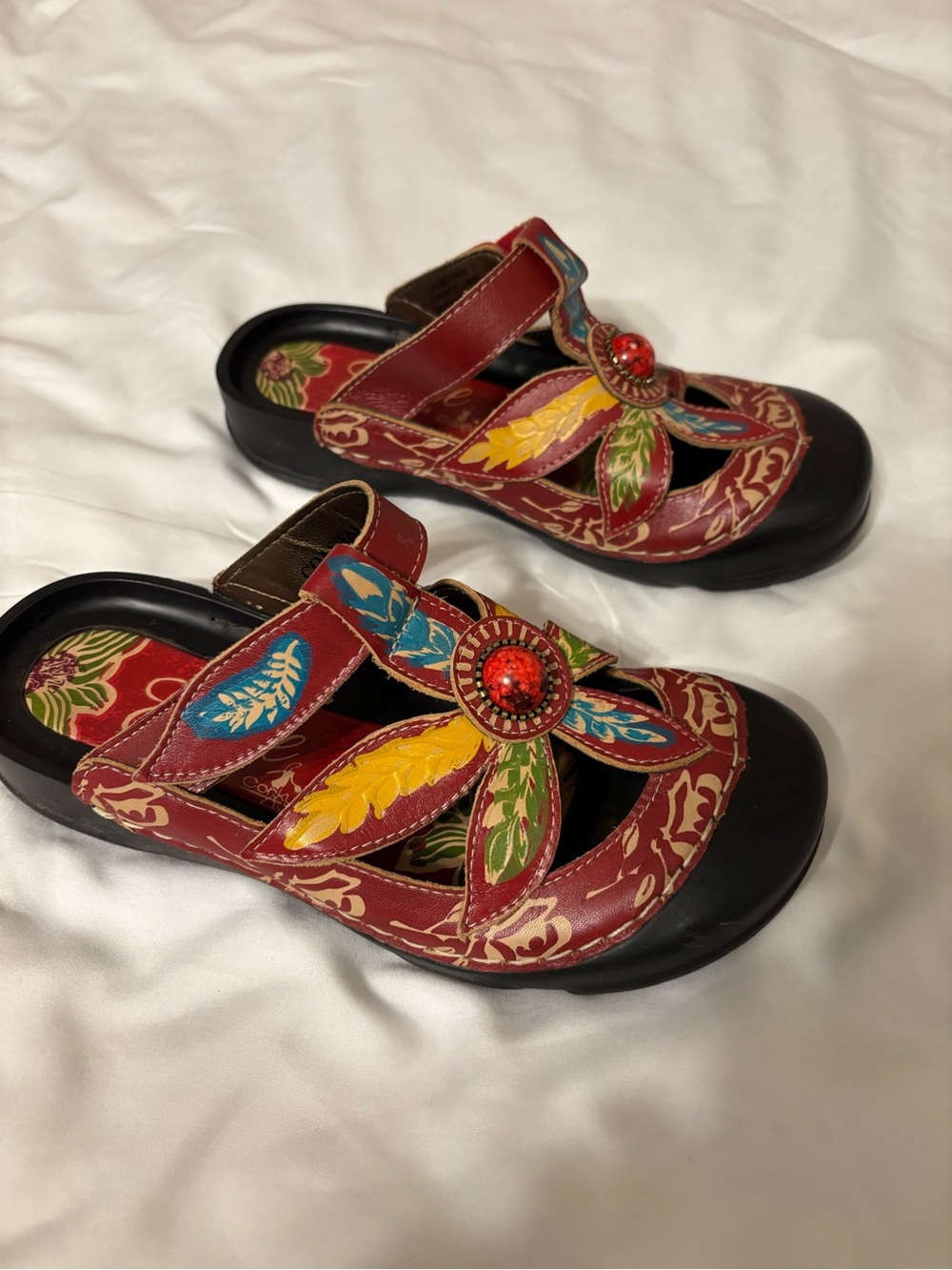 Corkys Elite Leather Floral Sandals Size 36 Boho Red - Picture 4 of 7